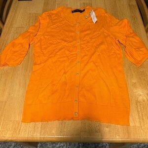 NWT New York & Company Orange Cardigan Lightweight Sweater Ruched 3/4 Sleeves M